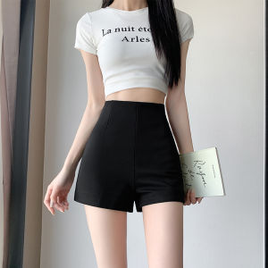 กางเกงขาสั้นสีดำเอวสูง ทรงสลิมฟิต สำหรับผู้หญิง ฤดูใบไม้ร่วง 2025 ใหม่ ขนาดเล็ก กระชับสัดส่วน สามส่วน ใส่ลำลอง