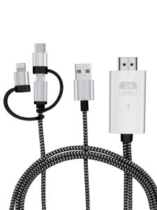 สาม-in-One HDMI ความละเอียดสูงประเภท C โทรศัพท์มือถือหน้าจอแปลงสําหรับทีวีภายนอกโปรเจคเตอร์ข้อมูล OTG เหมาะสําหรับ Apple Huawei OPPO Android แท็บเล็ต Pad