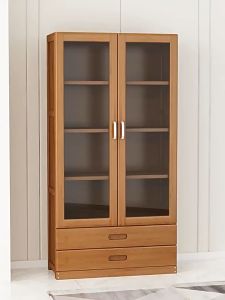 RRH Bookcase Cabinet 4/5 Layers with Transparent Doors Drawers Bamboo Brown Book Shelf Display Book Cabinet Organizer