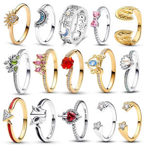 Disney | 925 Sterling Silver Sun And Moon Love Princess Zircon Oxide Enamel Heart Love Rings Fashion Fine Jewelry For Women Gifts New in