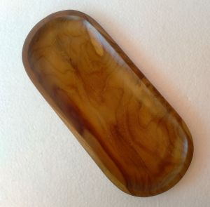 piring kayu jati asli model oval ukuran 32x14cm