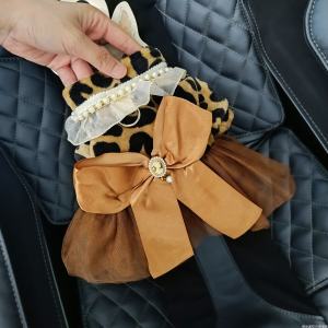 Fleece Lined Princess Skirt for Dogs And Cats Leopard Print Wedding Dress Yorkie Teddy Bichon Fur Coat Autumn Winter Pet Clothes