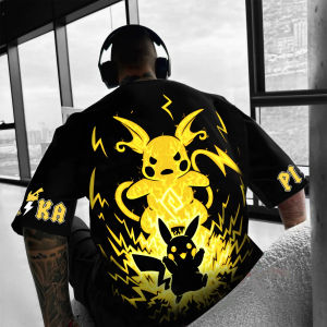 Pokémon Japanese Anime Peripheral Pikachu Short Sleeve T-Shirt Pokémon Summer Mens Fashion Breathable Sports Top