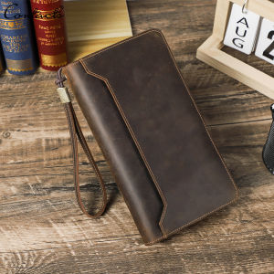 ธุรกิจกระเป๋าคลัตช์โบราณของรองเท้าผู้ชายหนังแท้ผู้ติดต่อซองใส่บัตรกระเป๋าใส่พาสปอร์ตครอบครัวที่มีความจุมาก