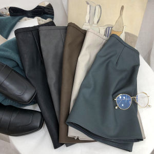 Váy Ngắn Da PU Cạp Cao Cho Nữ Mùa Thu Màu Trơn Chống Ánh Sáng Váy Ngắn Chữ a Phong Cách Hàn Quốc Váy Ngắn Cho Nữ