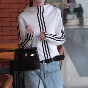 เสื้อยืดคอกลมแขนยาวลายทางสไตล์เกาหลีสำหรับผู้หญิง ทรงหลวม สไตล์ลำลอง ทรงเข้ารูป เสื้อตัวบนแฟชั่นฤดูใบไม้ผลิและฤดูใบไม้ร่วง