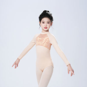 daydance | Kids Girls Ballet Leotards Stand Collar Dance Bodysuits Teen Long Sleeve Velvet Splice Ballet Bodysuit Soft Gymnastic Leotards
