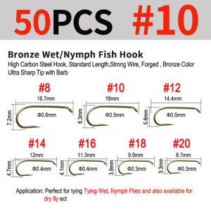 50 Cái # Từ 8 Đến # 20 Móc Câu Thép Carbon Cao Cấp Dài 2X Dùng Cho Câu Ruồi Khô Ướt Nhái Tôm Caddis Streamer Và Buộc Ruồi.