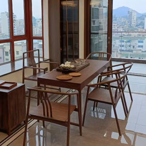New Chinese Style Black Walnut Tea Table And Chair Set Song Dynasty Aesthetic Hotel Model Room Furniture Rectangular Shape