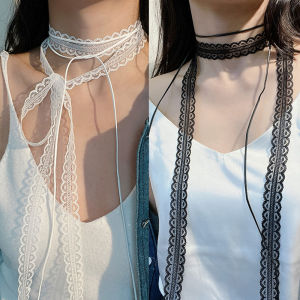 New Goth Y2K Multi-Layer Lace Choker Necklace Black White Lace Bowknot Pendant Short Clavicle Chain Gothic Chokers Aesthetic Jewelry
