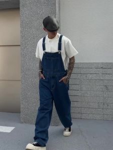 Overalls for Men Denim Suspenders Simple Baggy Jeans Mens Street Casual Solid Mid Waist Loose Washed Jumpsuits Length Tracksuit