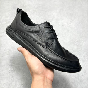 Soft Leather Breathable Business Casual Shoes for Men Comfortable Work Shoes British Style Flat Heel round Toe Rubber Outsole