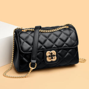 New 2025 Womens Black Leather Chain Crossbody Bag Fashionable Small Square Bag Soft Cowhide Shoulder Bag for Young Women