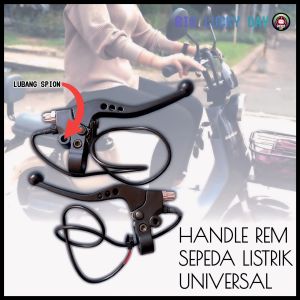 HANDLE REM SEPEDA LISTRIK UNIVERSAL TUAS REM WARNA HITAM MOTIF 3 LUBANG HAND BRAKE HANDEL REM KANAN KIRI UNTUK MOTOR LISTRIK SCOOTER SKUTER LISTRIK BAHAN BERKUALITAS SPAREPART SPARE PART ONDERDIL SUKU CADANG E-BIKE