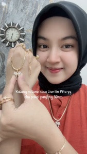 Kalung Hijab Liontin Pita Besar Rantai Milano Kaca - Pelangi Surabaya