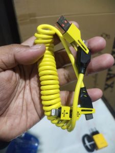 kabel data 4 in1 65w spiral panjang kabel 1 meter micro usb type C ligtning usb port