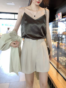 กางเกงขาสั้นผู้หญิงเอวสูงทรงหลวมพิธีการฤดูร้อน กางเกงขายาวทรงหลวมเอวสูง กางเกงขายาวทรงหลวมบาง กางเกงขายาวผ้าชีฟอง