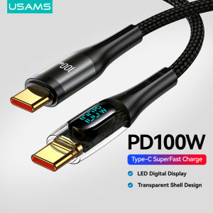 USAMS Cáp Sạc Hiển Thị Kỹ Thuật Số Sạc Nhanh PD100W Type C Sang Type C 6A USB-A Đến Type-C Dây Thiết Kế Vỏ Trong Suốt USB-C Cho Huawei Samsung Galaxy S20 /Xiaomi Note 7 Redmi Note 8 Note 9S/macbook
