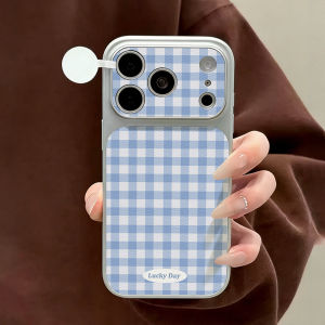 Blue Plaid Stripes Lanyard Phone Case For iPhone 18 15 14 13 16 11 12 17 Pro Max Lychee Texture Leather Soft Shockproof Cover