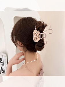 Large Size Pink Rose Flower Butterfly Knot Hair Clip Sweet Style Back of Head Claw Clip Girls Shark Clamp Hair Accessories