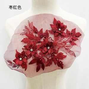 30*21CM/3d Flower Beaded Crystal Rhinestones Embroidery Sew On PatchesFabric Lace Bodice Applique Sewing Supplies DIY For Dress