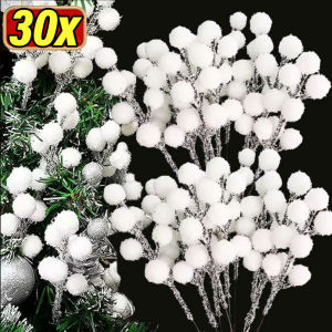 YESPERY 30Pcs White Snow Berry Stem Christmas Berries Branch DIY Wreath Xmas Tree Ornament Home Christmas Decoration
