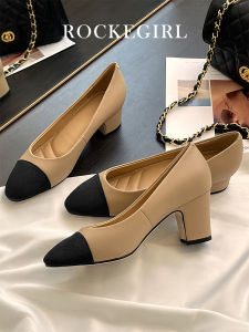 รองเท้าส้นเตี้ยผู้หญิง Rock Girl ทรงหัวแหลม ปกติ ส้นสูงปานกลาง หนังแพะ ทรงหัวแหลม รองเท้าส้นเตี้ย รองเท้าแฟชั่นส้นเตี้ย รองเท้าส้นเตี้ย