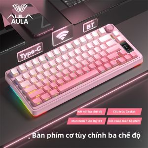AULA | Bàn Phím Cơ Không Dây Đa Chế Độ Hoán Đổi Toàn Bộ Tuỳ Chỉnh Pin Dài Thông Dụng