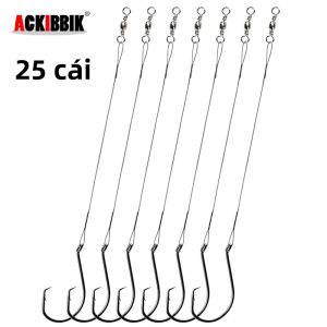 25 Chiếc Móc Câu Tròn Nước Mặn 10/0-1/0 Bằng Thép Có Ngạnh Kèm Dây Dẫn Thép Dùng Câu Cá Tra Cá Vược Câu Cá Biển Trên Thuyền