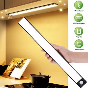 Vimite 20/40CM Wireless Led Magnetic Cabinet Light Bar Motion Sensor Night Lights USB Rechargeable Bedroom Lamp for Room Wardrobe Kitchen Bathroom Hallway Stairs Wall Warm White Lighting