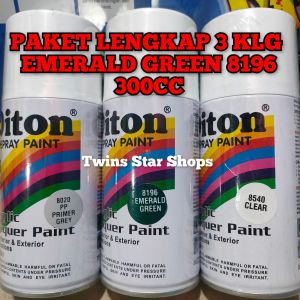 Pilok Cat Diton Paket Lengkap 3 Kaleng 300cc Emerald Green 8196 Primer Grey 8020 Clear Glossy 8540