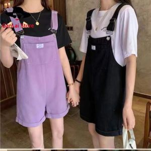 Omen Carrying Pants Suit Denim Bib Pants School Girls Loose Age Reduction Slimming Net Celebrity Casual Wide-leg Shorts Jeans