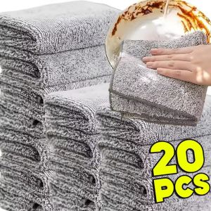 20/10Pcs Thicken Microfiber Towels Bamboo Charcoal Dishcloths Anti-grease Wipping Rags Wipes Non Stick Oil Kitchen Cleaning Towel