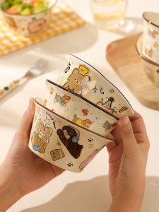 Cute Ceramic Bowl for Breakfast Oats Salad Fruits Womens Rice Bowl Home Use 2025 New High Aesthetic Value Cartoon Pattern