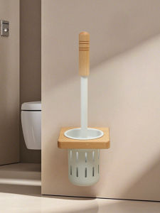 Bàn Chải Vệ Sinh Nhà Tắm Màu Trắng Phong Cách Gỗ Nguyên Khối Treo Tường Không Có Góc Chết Dụng Cụ Vệ Sinh Nhà Tắm