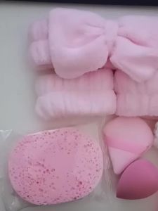 Skincare Spa Set Facial Cleansing Brush Bow Headband Wristbands Makeup Puff & Cleansing Sponge for Face Washing Makeup Appli