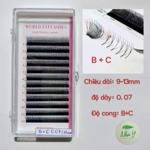 Lông mi 2 độ congmi 2 lớpmi khay 12 hàngđộ cong B+Cđộ dày 0.07 chiều dài từ 9mm đến 13mmdụng cụ nối mimi công nghệ