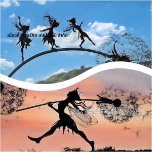 รูปปั้นนางฟ้าเต้นรำ ทำจากลวดเหล็ก รูปปั้นเอลฟ์ ดอกแดนดิไลออนจิ๋ว งานประติมากรรมจิ๋วในสวน รูปปั้นเทพนิยาย นางฟ้า ปิกซี่ ของตกแต่งสวน