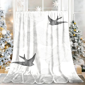 Beast Kingdom | Light Grey Cloud Swallow Line Art Flannel Blanket Soft Fuzzy Plush Cozy Lightweight Throw for Sofa Bed Couch Home Decor