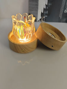 Warm White Light Wooden Base LED Night Lamp round Decoration Carved Inner Wireless Charging Lamp Home Decorative Lighting