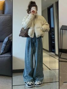 Womens Short down Cotton Jacket Loose Fit Thickened Korean Style Winter Clothes Bread Small Size Premium Feeling