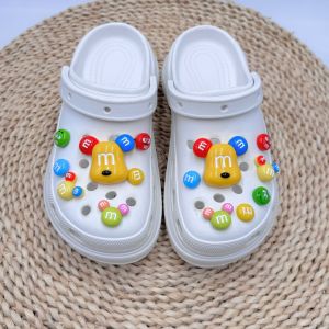 14Pcs/Set Crocs Jibbitz Charms Colorful M&M Beans Shoes Buckle Detachable Cartoon 3D Cute Teddy Bear Shoe Decoration for Crocs