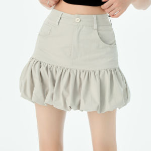 กระโปรงสั้นทรงเอเอวสูง ทรงดอกไม้สีแชมเปญ สำหรับผู้หญิง ฤดูร้อน 2025 ดีไซน์ป้องกันแสง กระโปรงสั้นทรงเอ