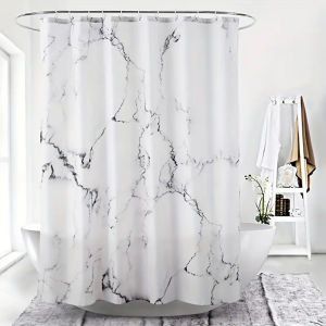 1pc Waterproof Polyester Shower Curtain with 12 Plastic Hooks Golden Marble Printed Bath Curtain Fabric Curtain For Bathroom