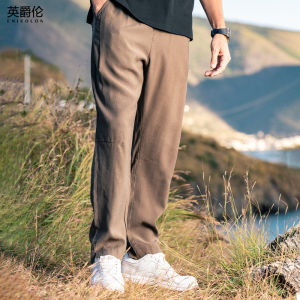 Enjeolon Mens Lightweight Breathable Linen Casual Pants Elastic Waist Loose Fit Summer New Style Fashion Urban Straight Leg Trousers