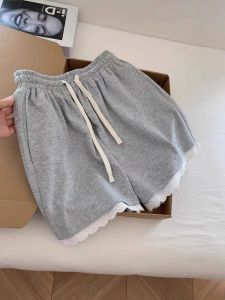 Quần Short Ống Rộng Ren Màu Xám Cho Nữ Mùa Hè Thường Ngày Mặc Nhà Quần Ngủ Ngoài Trời Đi Bộ Quần Áo Cỡ Nhỏ