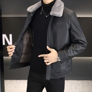 HENGYUANXIANG | Thickened Leather Jacket Down Coat Mens Winter New Style Cold Resistant Warmth Stand Collar Leather Jacke Outerwear Coat