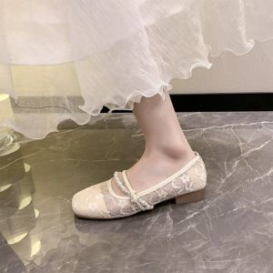 IELGY 2024 new summer womens shoes temperament lace mesh flat mules soft mouth with skirt