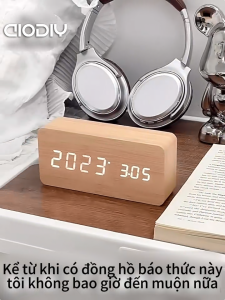 AIODIY Đồng hồ báo thức điện tử bằng gỗ cao cấp LED thông minh - Thiết kế sáng tạo phong cách tối giản trang trí bàn làm việc đồng hồ để bàn