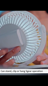 Mini Clip Fan Rechargeable Portable Office USB Fan Five-wind-speeds 720° Adjustment LED Lighting